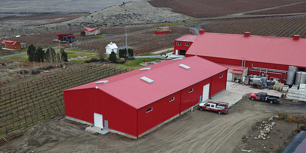 Metal building wine processing storage building