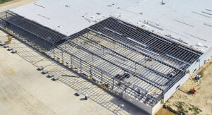 Metal building roof in construction